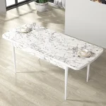 Masa de bucatarie extensibila dining, alb marmurat, 170 x 80 cm - imagine 3