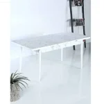 Set masa extensibila cu 6 scaune tapitate Homs cristal alb-verde 170 x 80 cm - imagine 7