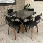 Masa de bucatarie din MDF patrat, marmurat negru,texturata, Homs 80x80X75 cm - imagine 6