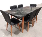 Set masa extensibila cu 6 scaune tapitate Homs cristal negru 170 x 80 cm - imagine 3