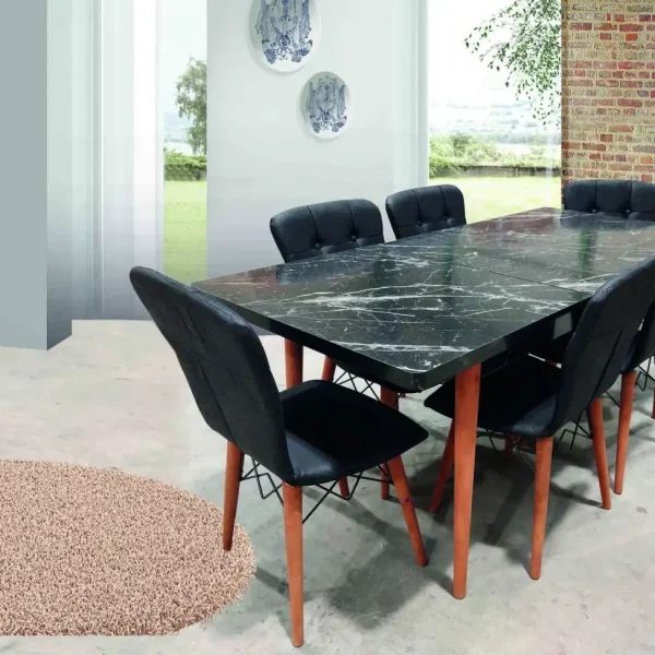 Set masa extensibila cu 6 scaune tapitate Homs cristal negru 170 x 80 cm