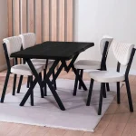 Set Masa Barton din MDF cu 4 Scaune din metal, culoare negru si bej, 140 cm - imagine 11