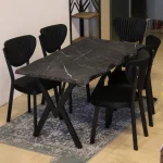 Set Masa de bucatarie Barton din MDF cu 4 Scaune din metal, culaore negru si negru, 140 cm