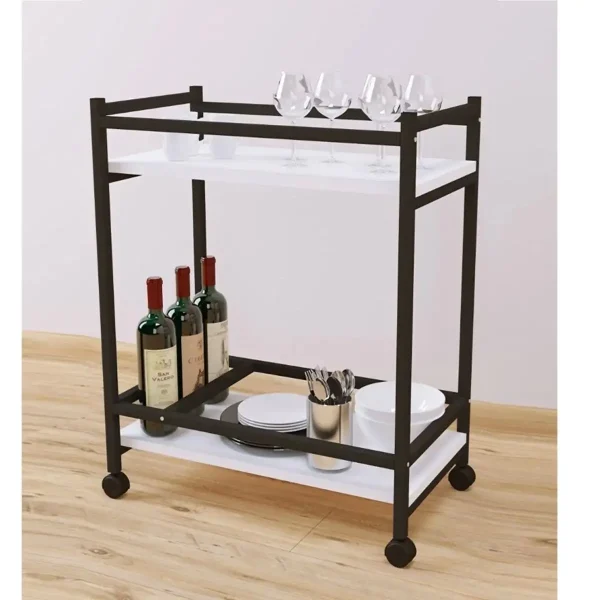 "Măsuță servire cu roti, Clasic Homs, 81X34x61 cm, alb-negru"