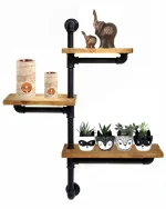 Raft cu 3 polite stil industrial din lemn-metal Homs 70 X 12 X 57 cm - imagine 2