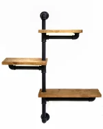 Raft cu 3 polite stil industrial din lemn-metal Homs 70 X 12 X 57 cm - imagine 3