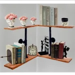 Raft colt cu 2 polite stil industrial din lemn-metal Homs 62x50x35x12 cm - imagine 2