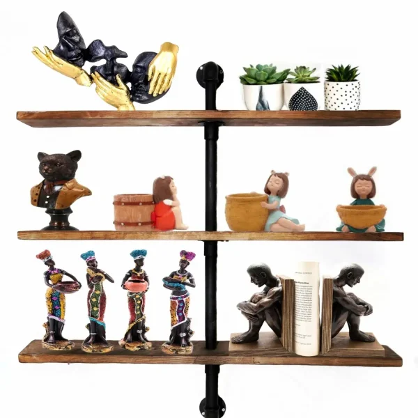 Raft cu 3 polite stil industrial din lemn-metal Homs 75 X 75 X 12 cm