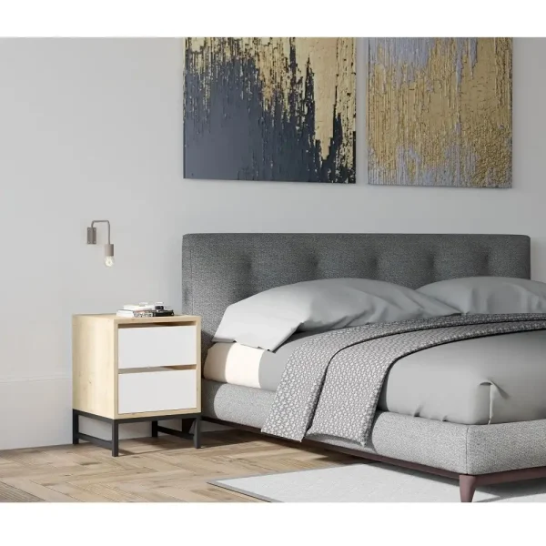 Noptiera Cefalu cu 2 sertar alb stejar 55x40x40 cm