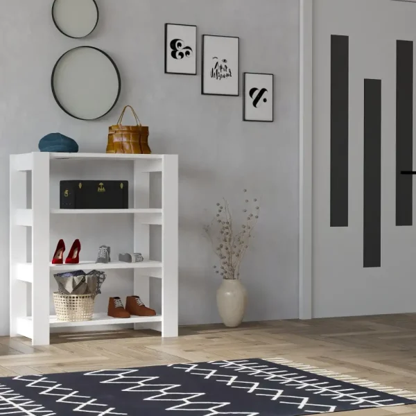 Pantofar cu 3 rafturi pentru hol culoare alb,90 cm