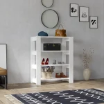 Pantofar cu 3 rafturi pentru hol culoare alb,90 cm - imagine 3