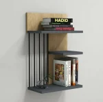 Raft de perete cu 3 polite, Nezma Homs, 60 x 40 x 21 cm, stejar/gri antracit - imagine 2