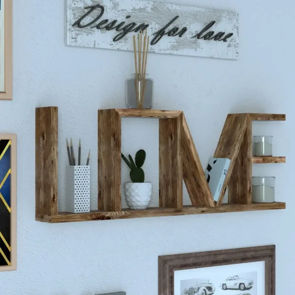 Raft de perete din lemn LovU Homs, 75 x 8 x 27 cm, maro