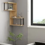 Raft de perete Lester pentru colt, culoare nuc si negru 84 cm - imagine 2