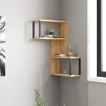 Raft de perete Lester pentru colt, culoare nuc si negru 84 cm - imagine 5