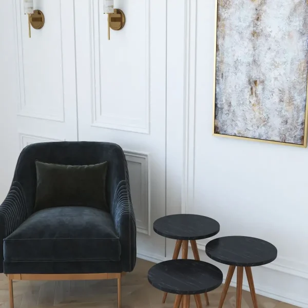 Set masuta de cafea Homs 3 buc,negru-nuc