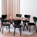 Set Masa Barton din MDF cu 4 Scaune din metal, culaore negru, 140 cm - imagine 3