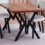 Set Masa de bucatarie Barton din MDF cu 4 Scaune din metal, nuc si bej, 140 cm - imagine 8