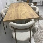 Scaun Onita profil metalic maro si tapiterie bej - imagine 8