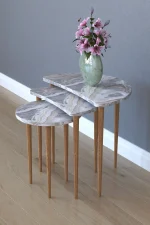 Set 3 masute cafea Moon Homs marmorat alb/nuc