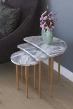 Set 3 masute cafea Moon Homs marmorat alb/nuc - imagine 2