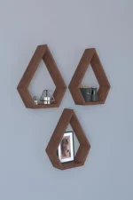 Resigilat:Set 3 rafturi de perete din lemn Yagmur Homs, maro, 35 x 28 x 8 cm