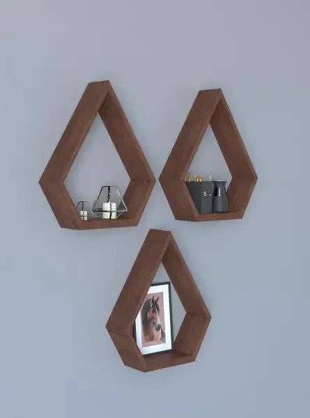 Resigilat:Set 3 rafturi de perete din lemn Yagmur Homs, maro, 35 x 28 x 8 cm