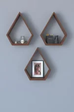 Resigilat:Set 3 rafturi de perete din lemn Yagmur Homs, maro, 35 x 28 x 8 cm - imagine 3