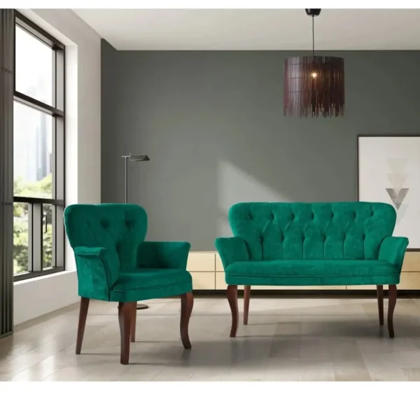 Set canapea 2 locuri cu 1 fotoliu, Cafe ,verde