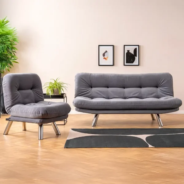 Set canapea extensibila 3 locuri si 1 fotoliu extensibila ,living, 180x110 cm – stofa, gri – Merburn