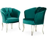 Fotoliu Viena, scaun, verde-auriu, picioare metal auriu, Homs - imagine 2