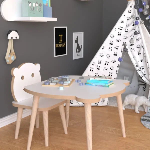 Set masa + 1 scaun copii – PAL alb, Panda