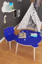 Set masa + 1 scaun copii – PAL albastru, Panda - imagine 2