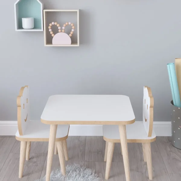 Set masa + 2 scaune copii – PAL alb, Bambi