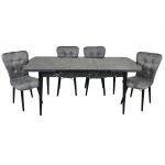 Set masa extensibila cu 6 scaune tapitate Homs cristal negru-gri 170 x 80 cm - imagine 8