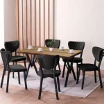 Set Masa Barton din MDF cu 4 Scaune din metal, culaore negru, 140 cm - imagine 2