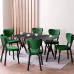 Set Masa Barton din MDF cu 4 Scaune din metal, culoare negru si verde, 140 cm