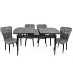 Set masa extensibila cu 4 scaune tapitate Homs marmorat negru 170 x 80 cm - imagine 4