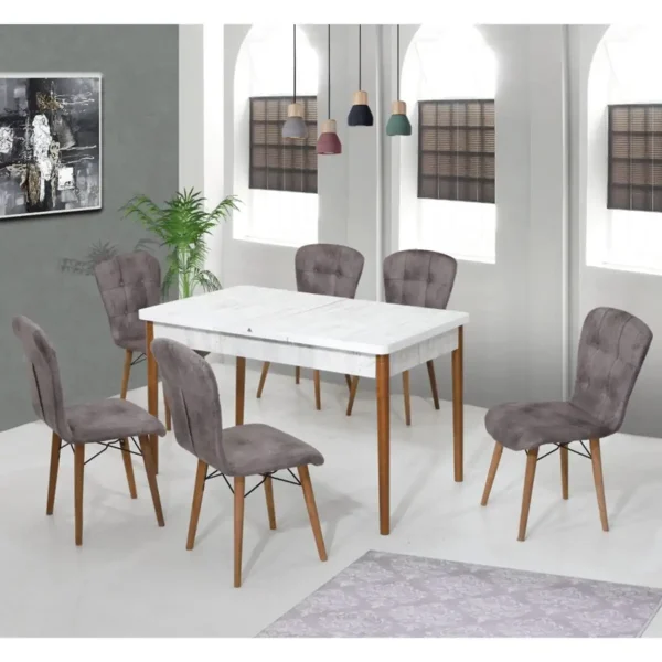 Set masa extensibila cu 6 scaune tapitate Homs cristal 170 x 80 cm