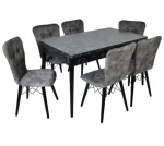 Set masa extensibila cu 6 scaune tapitate Homs cristal negru-gri 170 x 80 cm