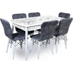 Masa de bucatarie extensibila dining, alb marmurat, 170 x 80 cm - imagine 6