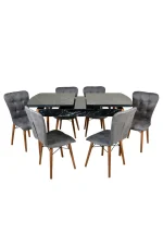 Set masa extensibila cu 6 scaune tapitate Homs cristal negru-gri 170 x 80 cm - imagine 2