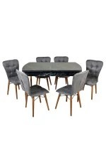 Set masa extensibila cu 6 scaune tapitate Homs cristal negru-gri 170 x 80 cm - imagine 15