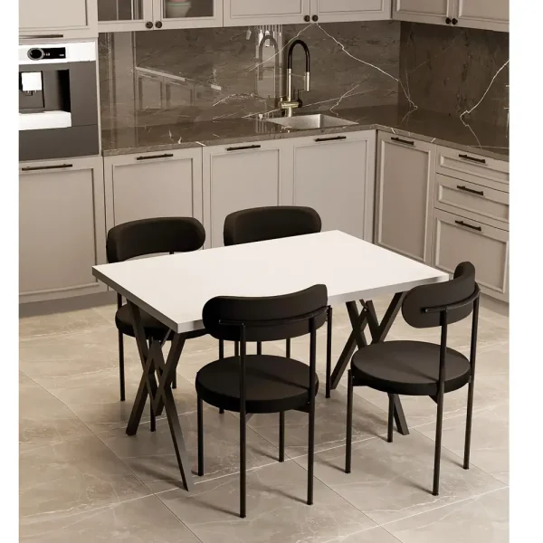 Set Masa Bucatarie cu 4 Scaune Leonida, alb si negru