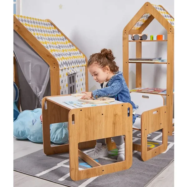 Set masa + 1 scaun copii 60×40×45 cm – PAL alb/sonoma – Marni