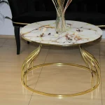 Masuta de cafea Viena, sticla si metal,bej marmurat - imagine 3