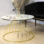 Masuta de cafea Viena, sticla si metal,bej marmurat