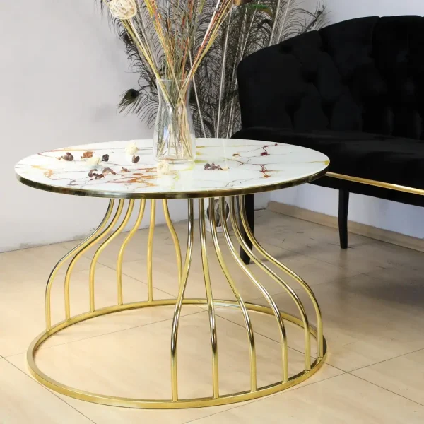 Masuta de cafea Viena, sticla si metal,bej marmurat