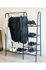 Stand suport umerase si pantofi, Garderob Homs, metal, negru