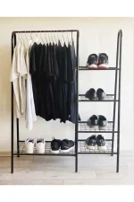 Stand suport umerase si pantofi, Garderob Homs, metal, negru - imagine 2